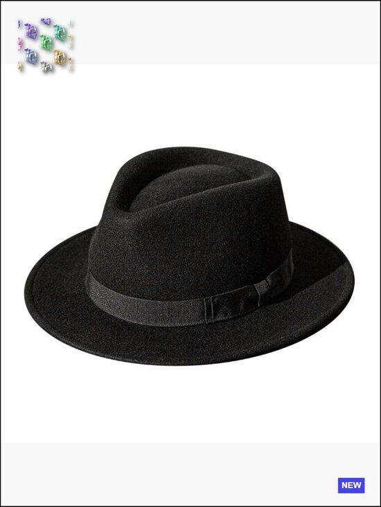 Black Wool Felt Fedora Hat Panama Party Trilby Jazz with Adjustable Ribbon main image 4